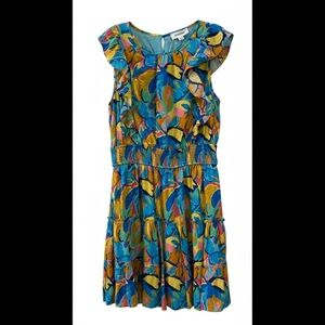 Mittoshop Blue floral Artsy sleeveless mini dress Size Large Ruffles Tiered